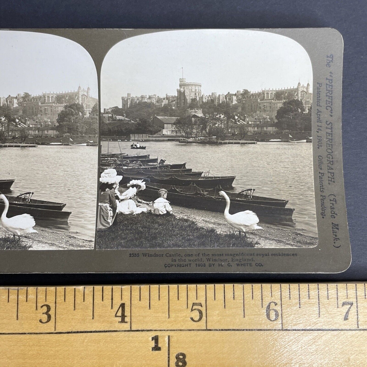 Antique 1899 Wealthy Family On Thames River England Stereoview Photo Card P972