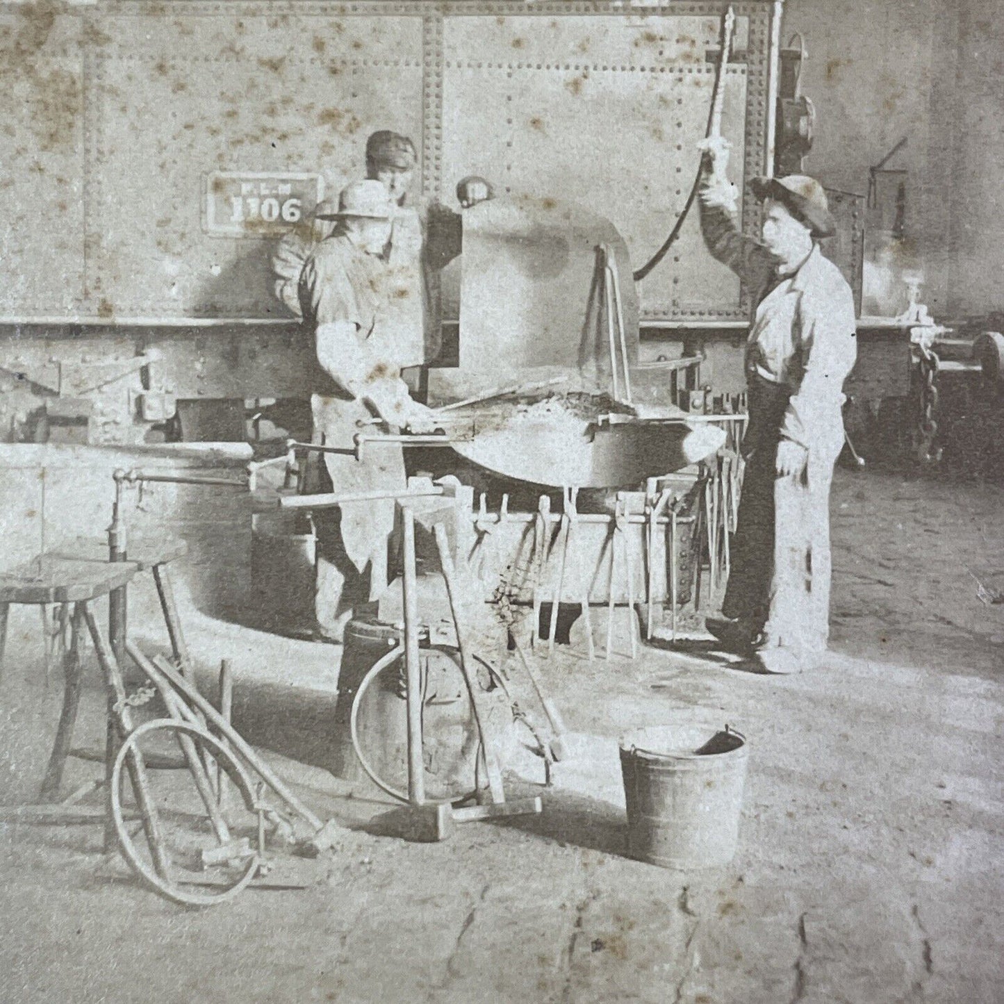 Blacksmiths Iron Workers Beside a Kiln Stereoview Antique c1860s Y2253