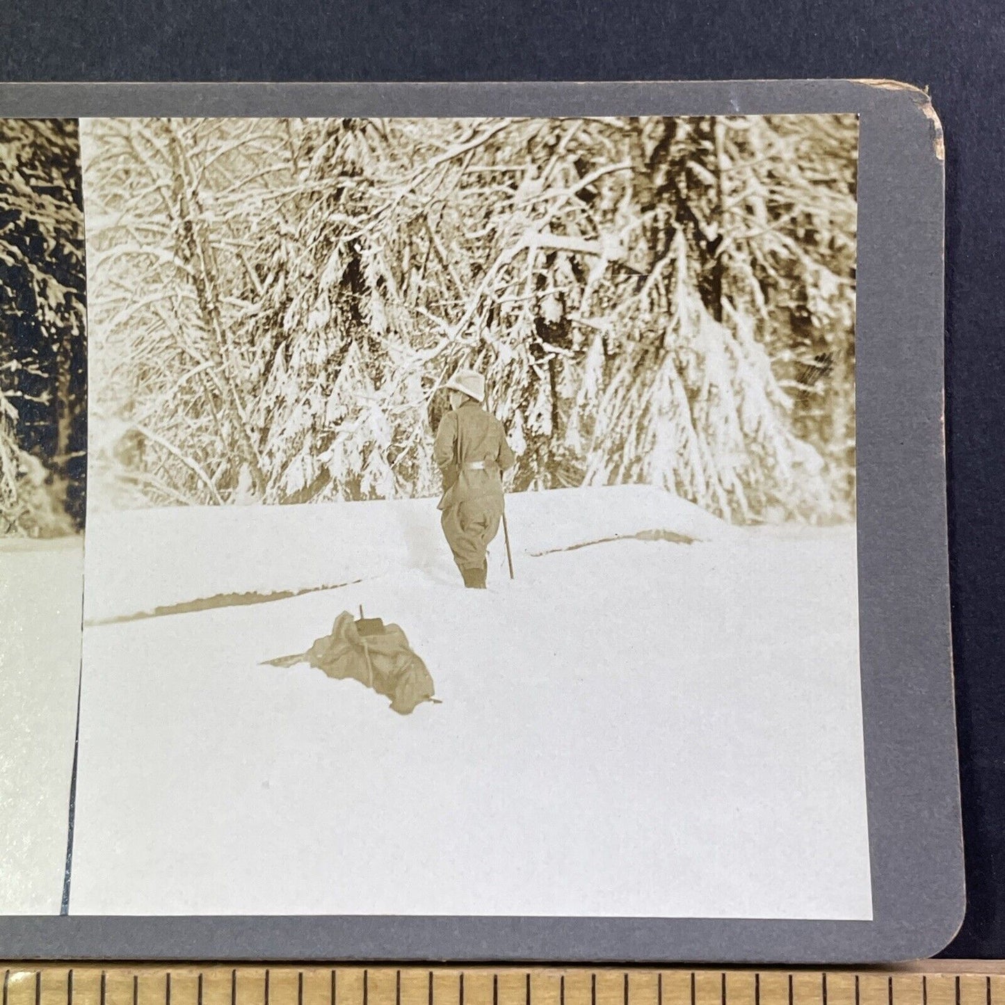 Boy Hunting After Winter Storm Stereoview New Hampshire? Antique c1895 X2417