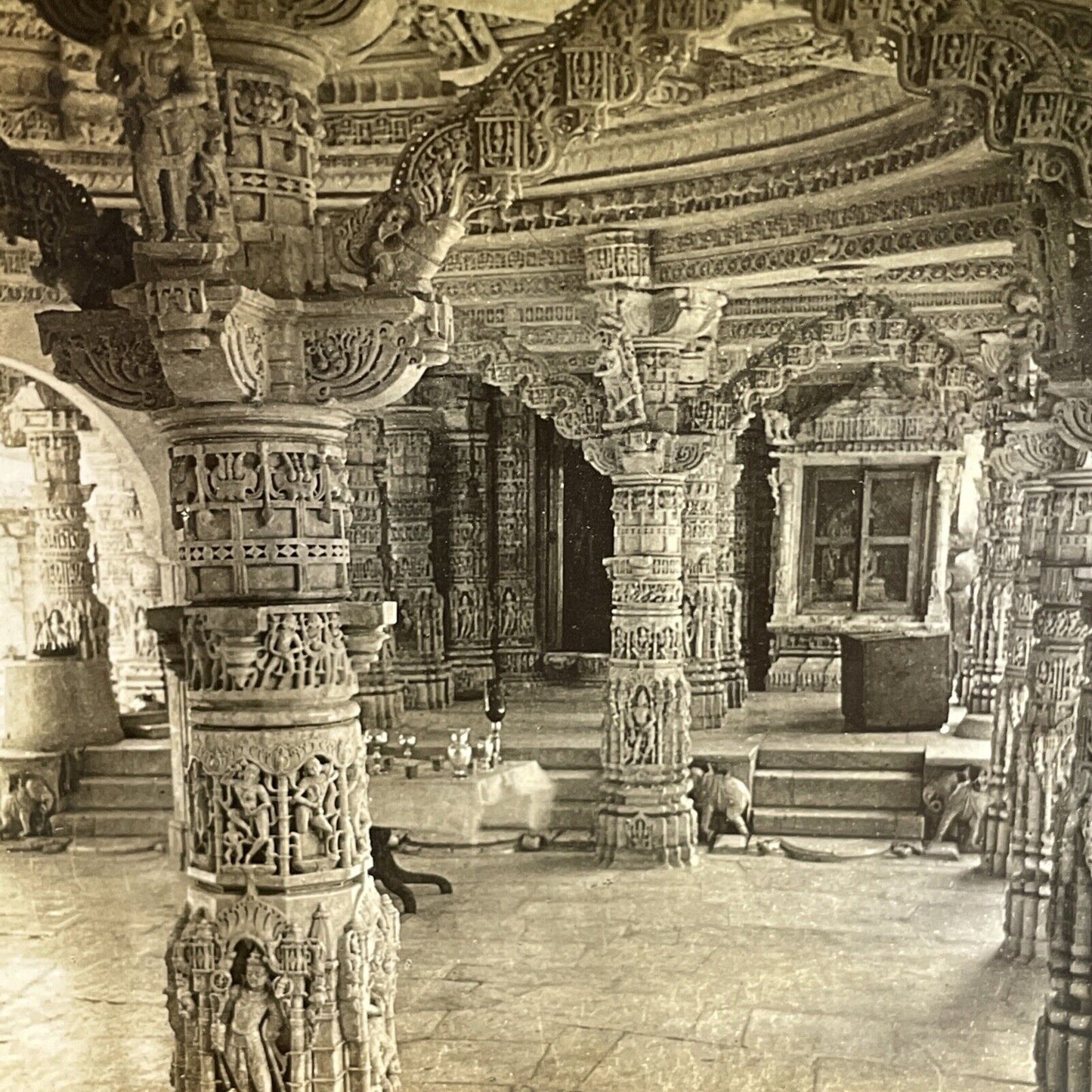 Antique 1901 Dilwara Temple Mount Abu India Stereoview Photo Card P1209