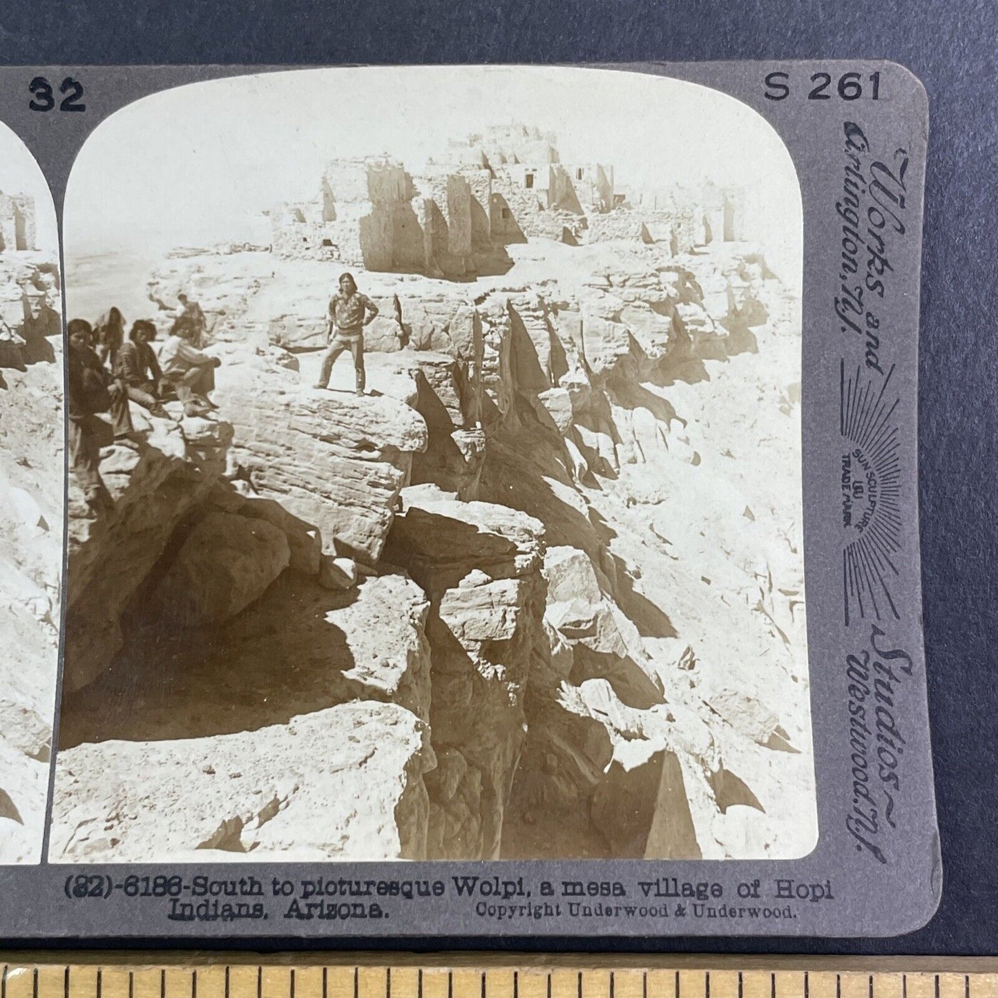 Hopi Native American Indian near Walpi Arizona Stereoview c1890s Y1219