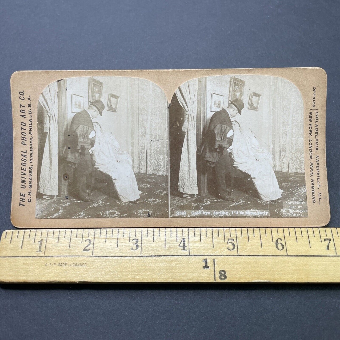 Antique 1897 Man Leaves Wife For The Pub Stereoview Photo Card P2569