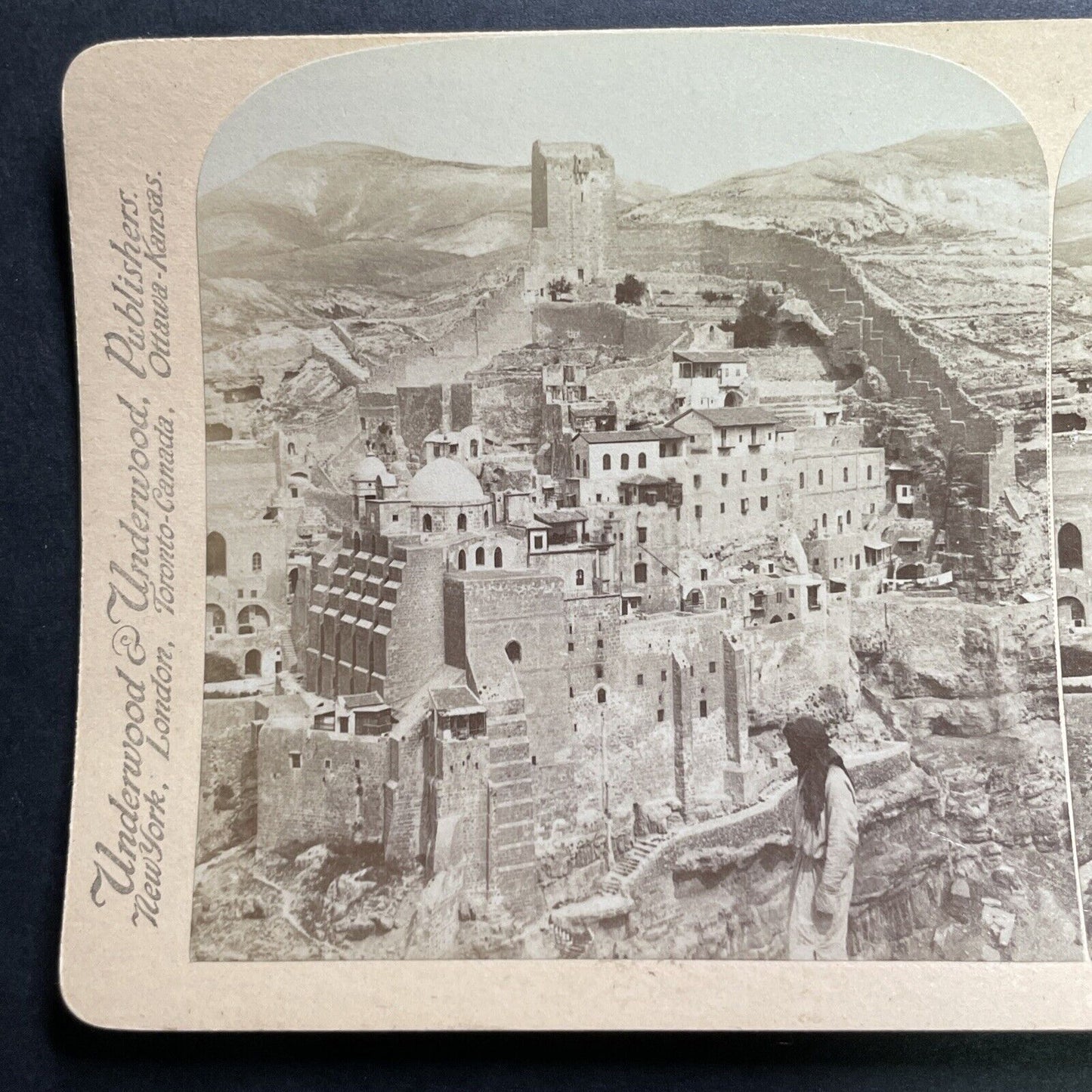 Antique 1900 The Covenant Of Mar Saba Israel Palesti Stereoview Photo Card P1334