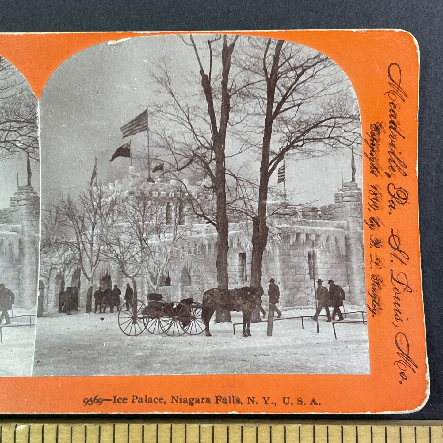 Hand-Carved Ice Castle Niagara Falls New York Stereoview Antique c1899 Y1439