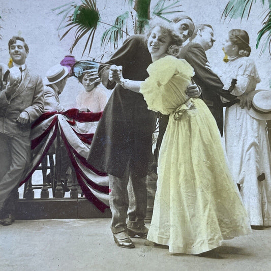 Antique 1902 Teenagers Dancing At A Ball Stereoview Photo Card P2503