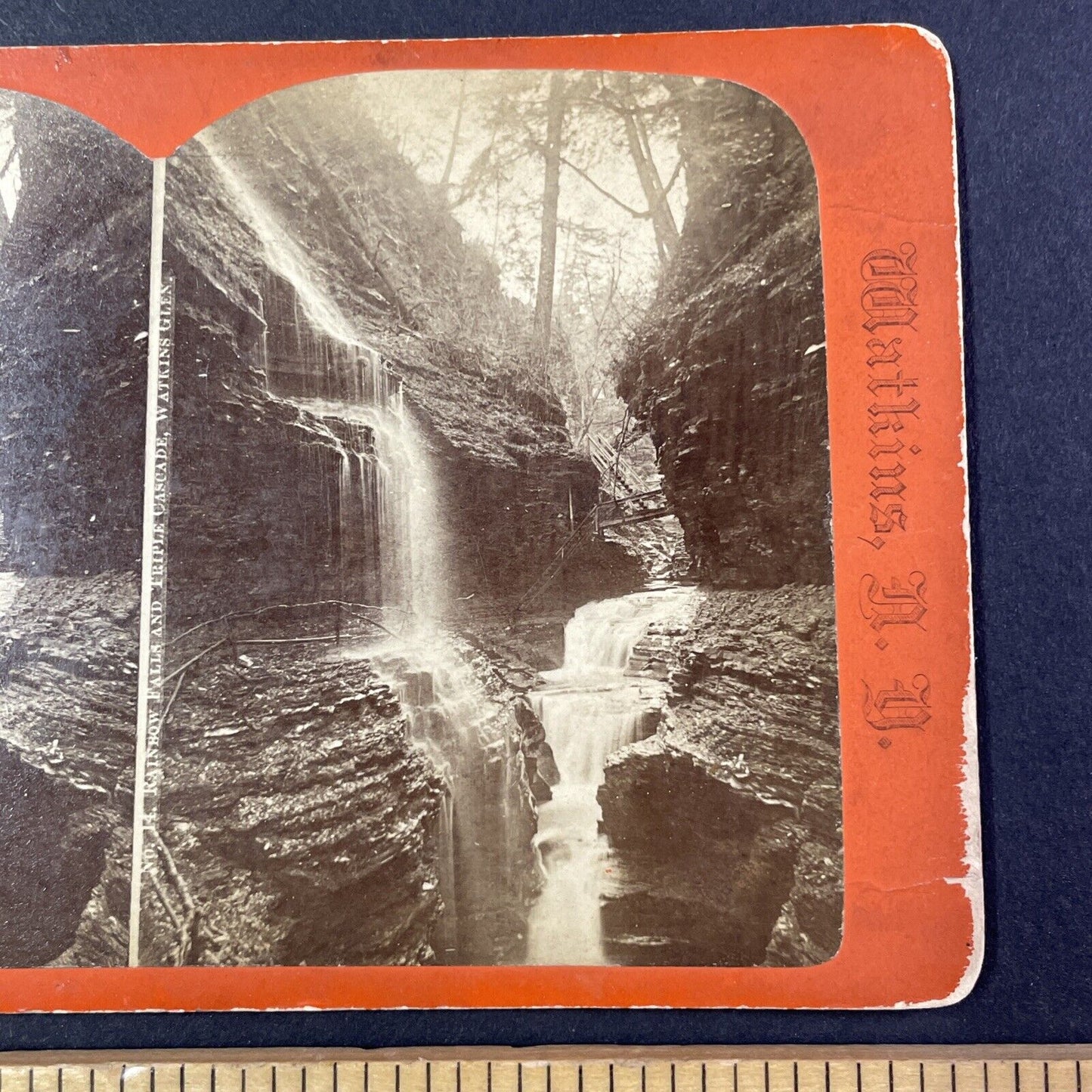 Watkins Glen Rainbow Falls New York Stereoview R.D. Crum Antique c1870s Y1816