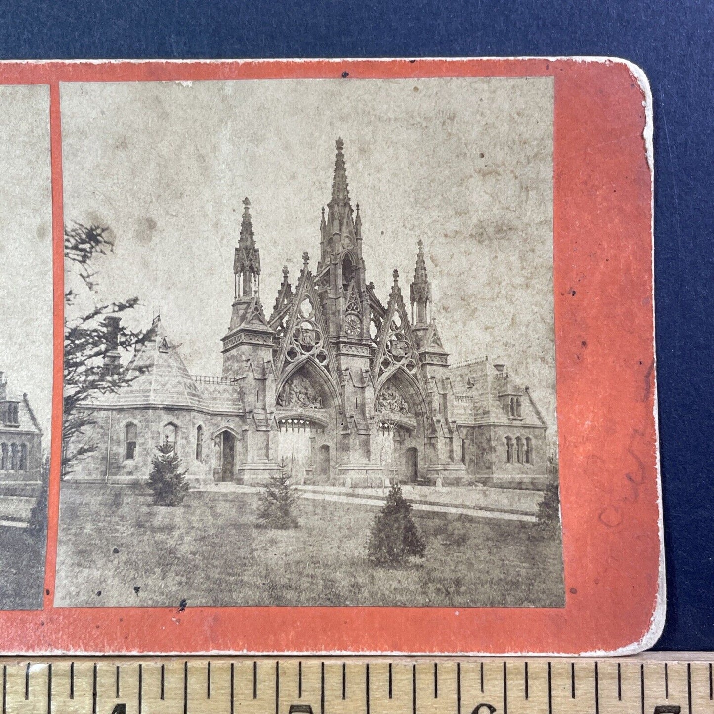 Green-Wood Cemetery Brooklyn Gothic Front Gate Stereoview Antique c1865 X2421
