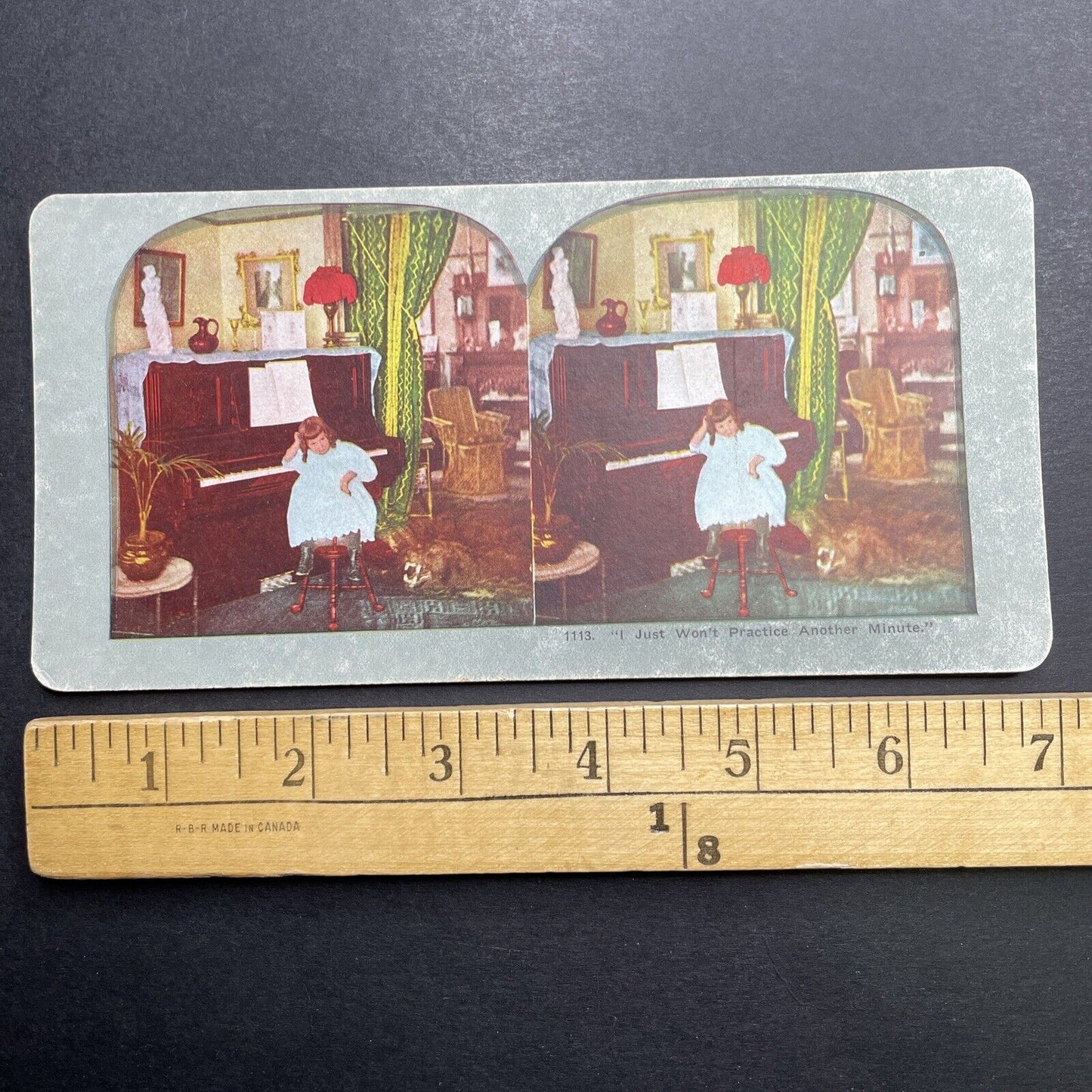 Antique 1898 Child Bored Of Practicing Piano Stereoview Photo Card P1239