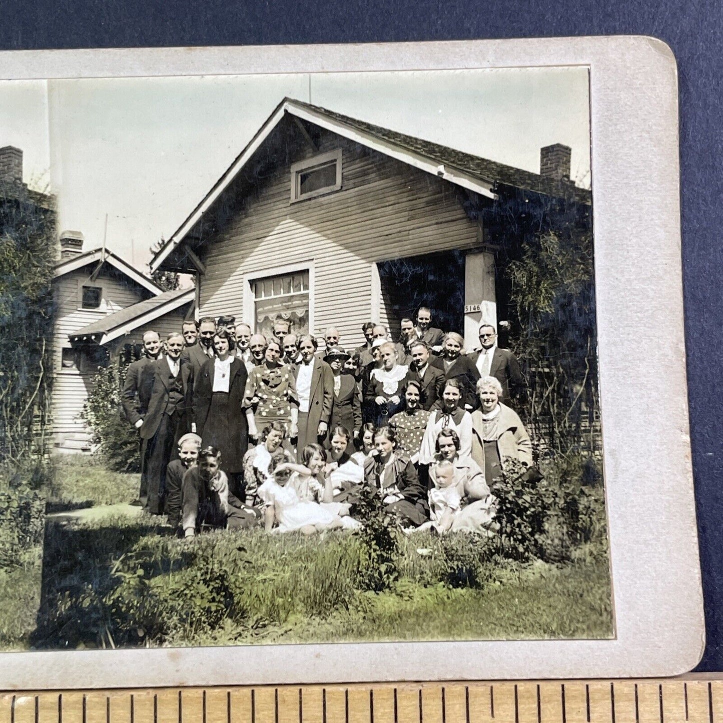 Family Photograph May 8 1935 Stereoview Homemade Antique c1935 X1813