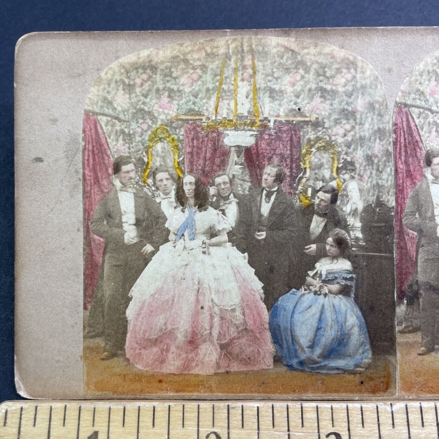 Antique c1859 Woman In American Ballroom Gown Stereoview Photo Card V474