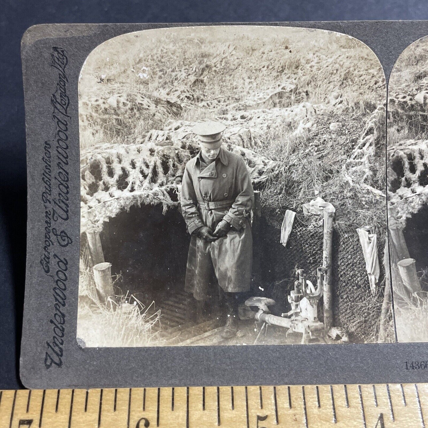 Antique 1917 US Army Officer French WW1 Trench Stereoview Photo Card P4946