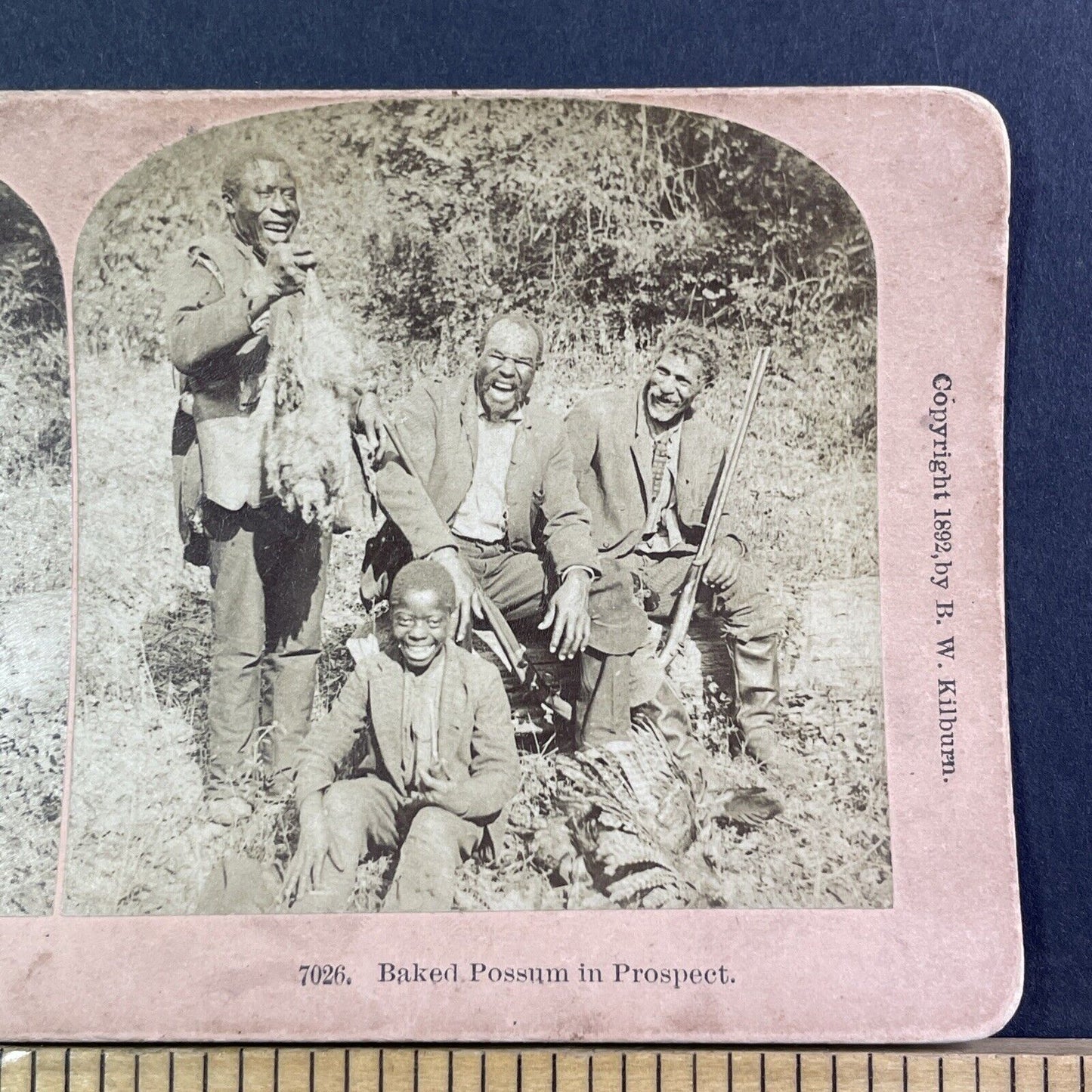 African American Hunters Hunt Possum & Pheasant Stereoview Antique c1892 X2608