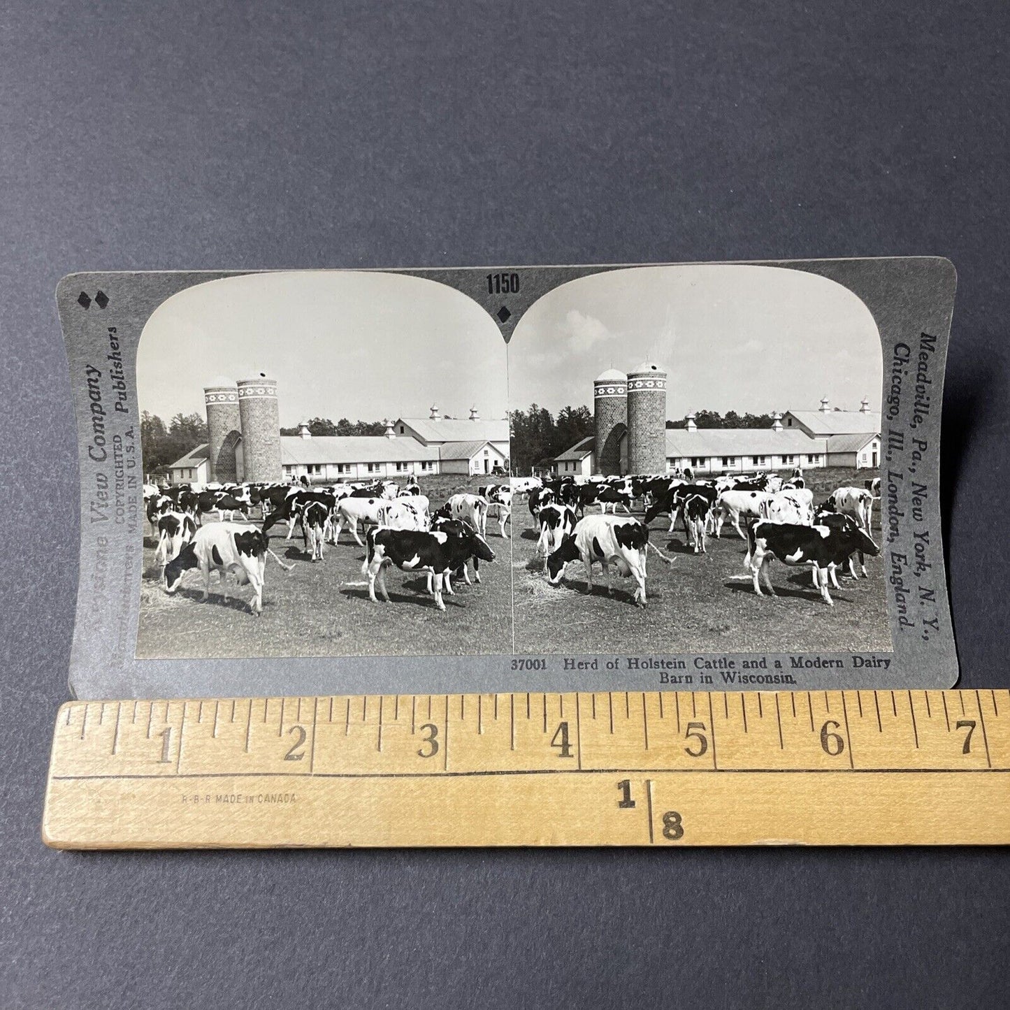 Antique 1930s Beautiful Brick Dairy Farm Silos WI Stereoview Photo Card V2596