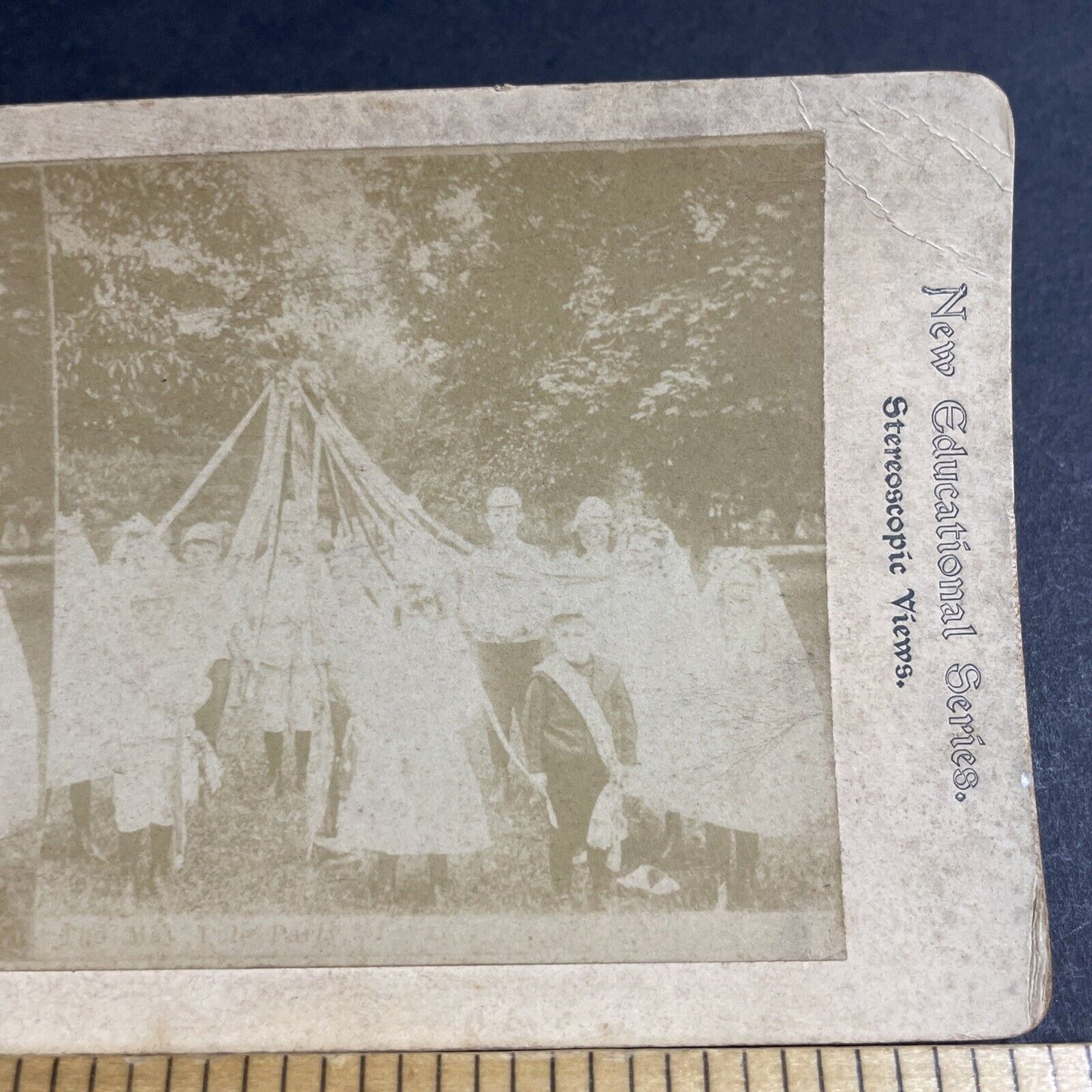 Antique 1870s Children Dance Around A Maypole Stereoview Photo Card P4714