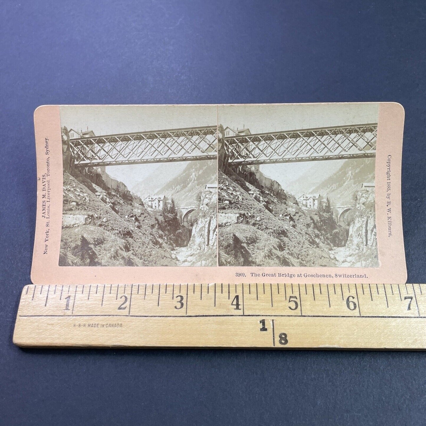 Antique 1885 Goschenen Railroad Bridge Switzerland Stereoview Photo Card P3806