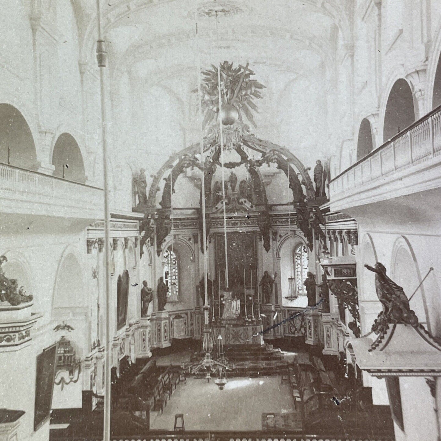 Notre Dame Cathedral Church Quebec City Stereoview Interior c1870 Y2561