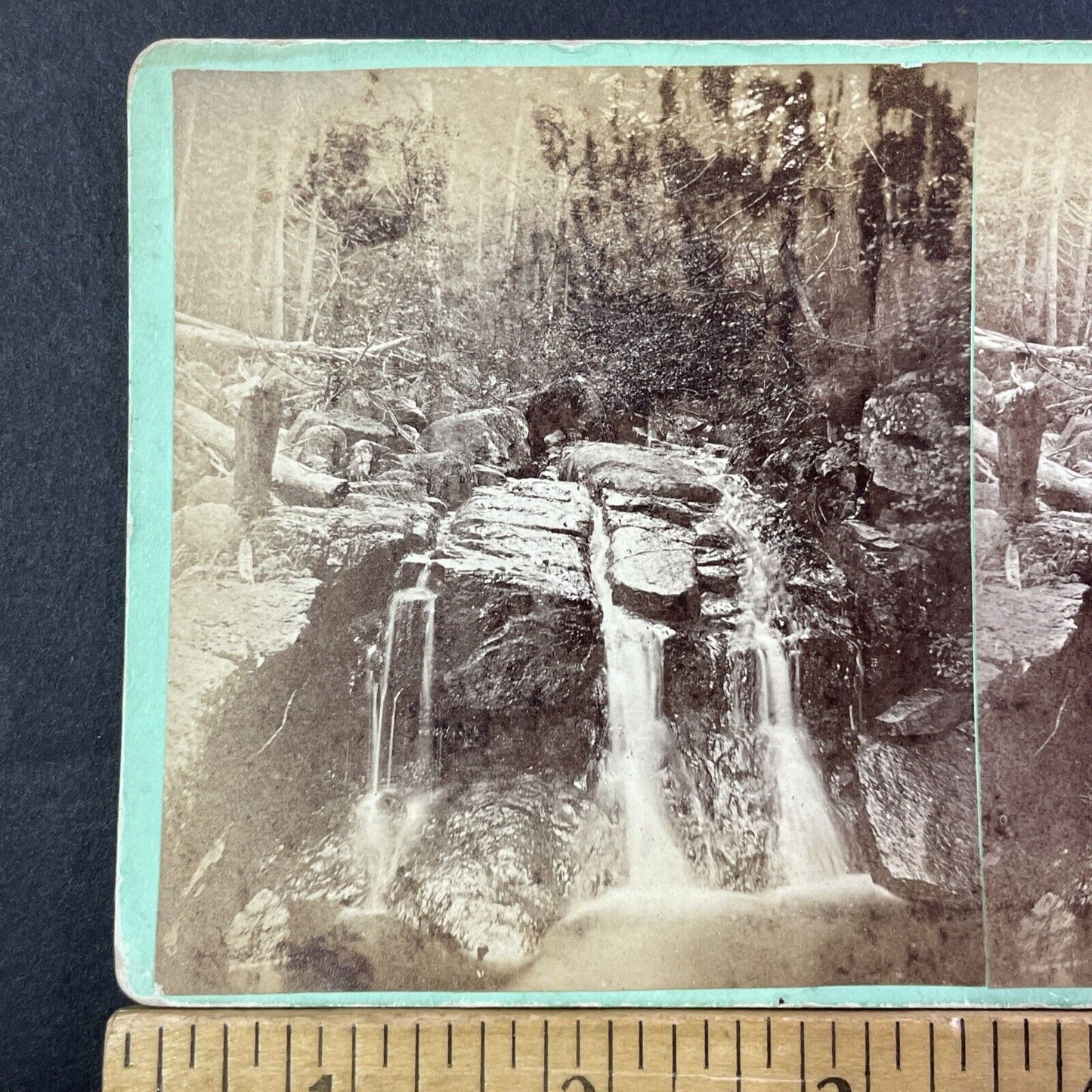 Artist's Falls Mt Willey NH Stereoview JH Dupee Photo Card Antique c1869 X863