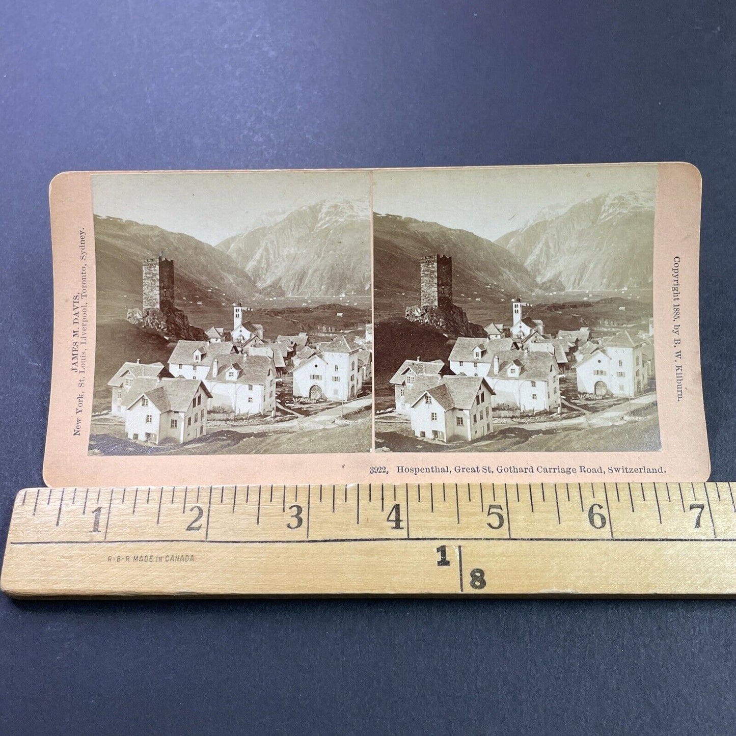 Antique 1885 Hospental Switzerland Town View Stereoview Photo Card P3936