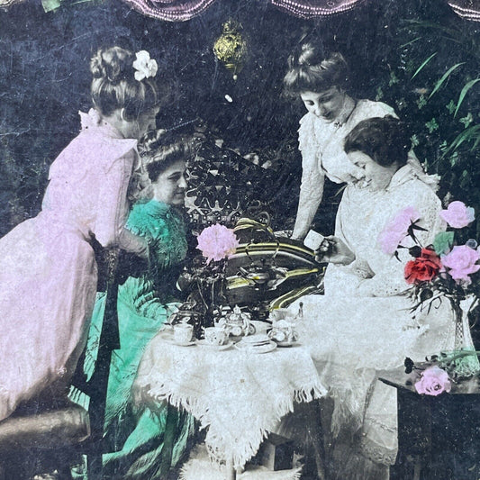 Antique 1901 Women Gossip While Having Tea Stereoview Photo Card P2973