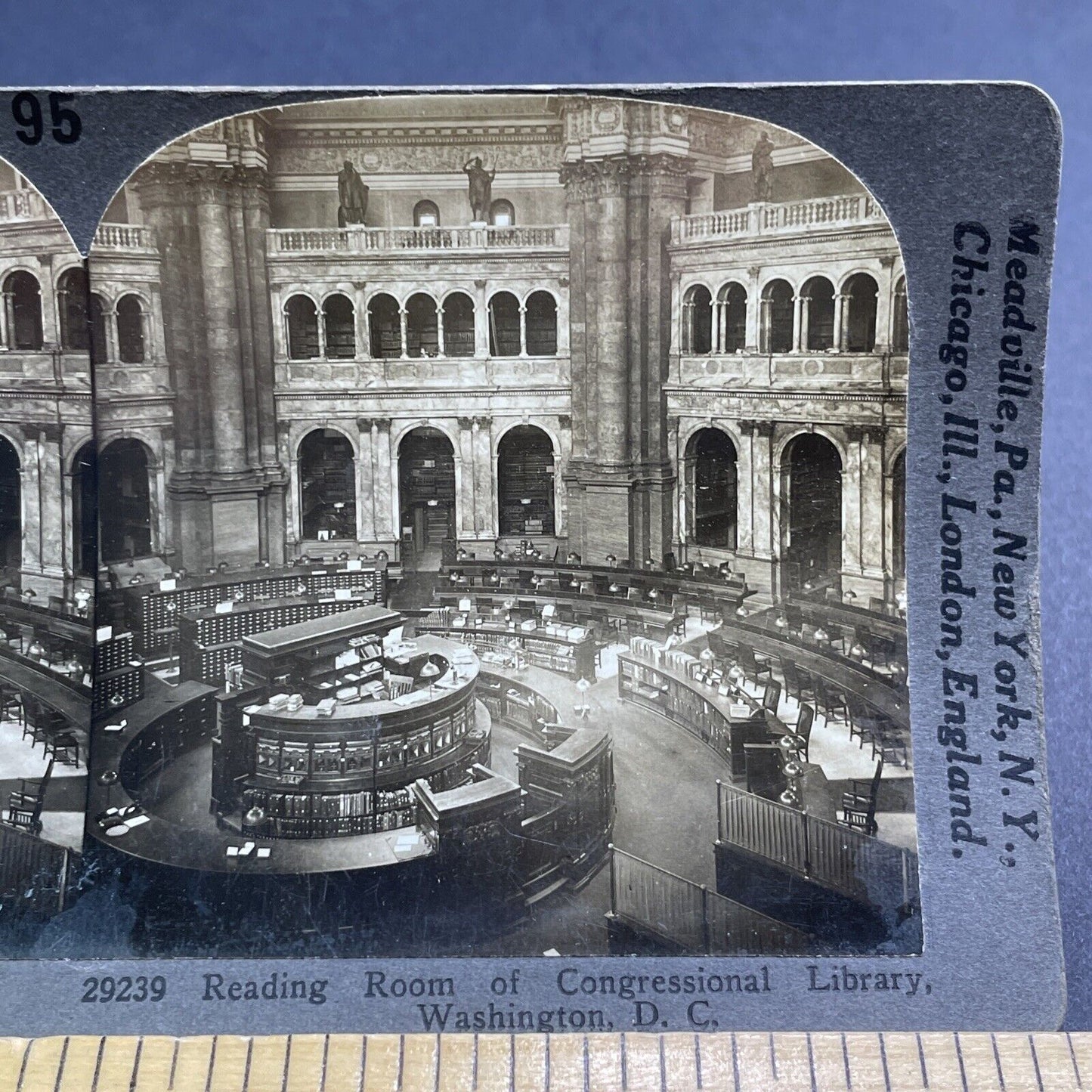 Antique 1919 Reading Room Congressional Library Stereoview Photo Card P1911