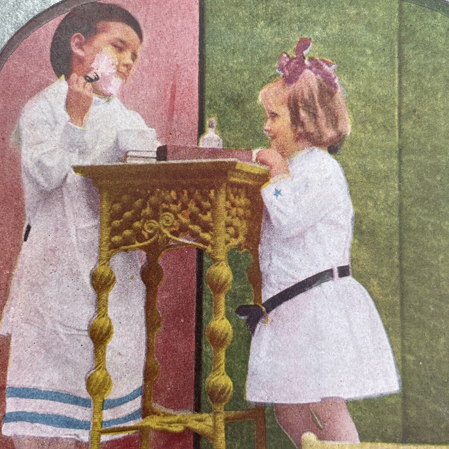 Antique 1905 Boy Learning How To Shave Stereoview Photo Card P1245