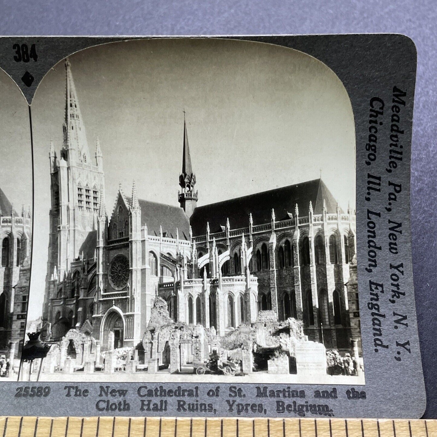 Antique 1930s St. Martins Cathedral Ypres Belgium Stereoview Photo Card V2930