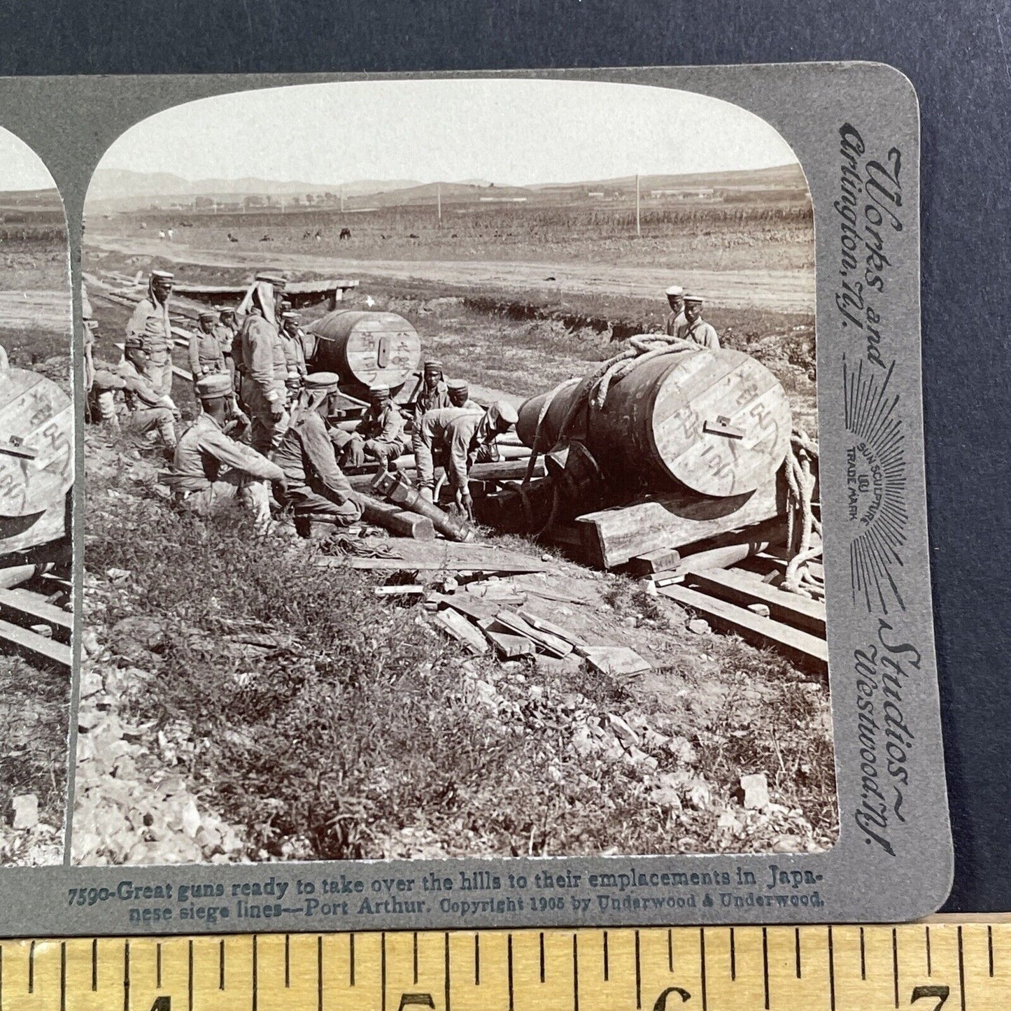 Japanese Heavy Guns In Dalian China Stereoview Lushun Port Antique c1905 X2467