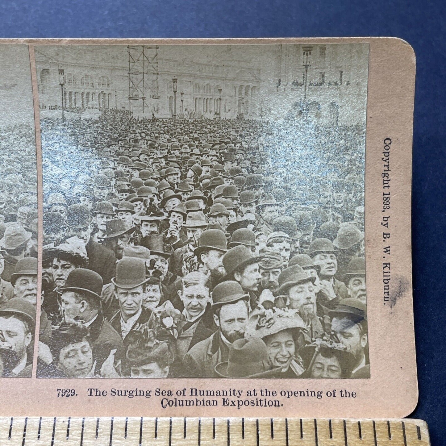 Antique 1893 Victorian Cheering Crowds Gather Stereoview Photo Card P2262