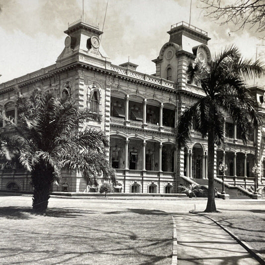 Antique 1929 Royal Palace City Hall Honolulu Hawaii Stereoview Photo Card V2160