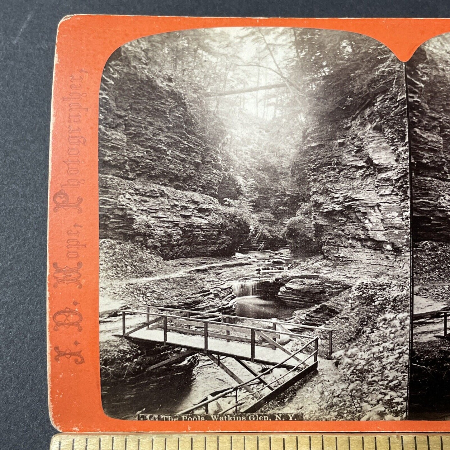 Antique 1860s Watkin's Glen Gorge New York Stereoview Photo Card V1795