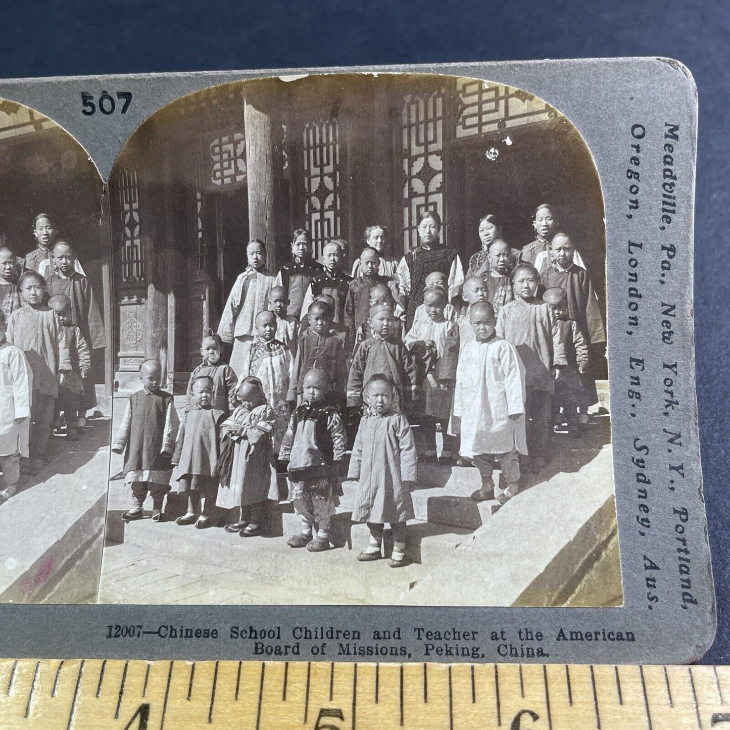 Antique 1900 Christian Mission School Beijing China Stereoview Photo Card P2195