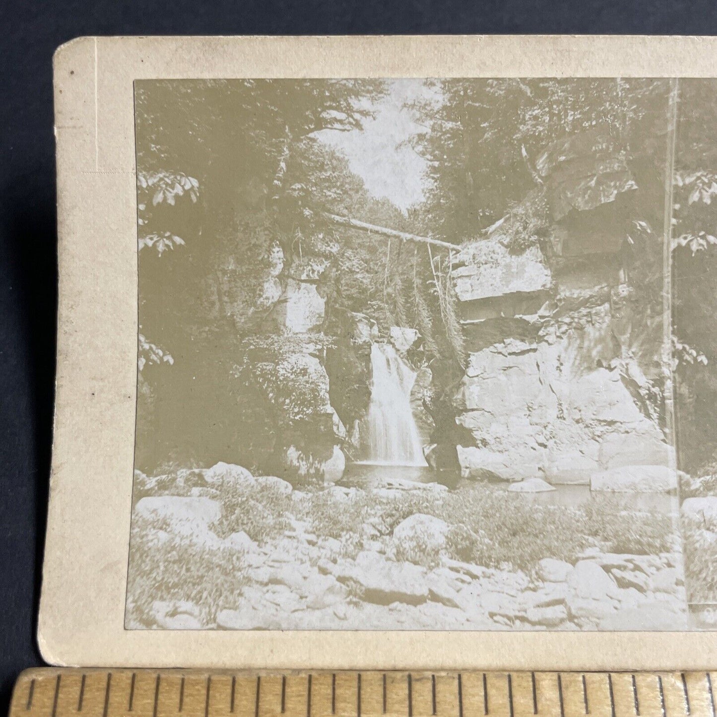 Antique 1880s Fawns Leap Haines Falls New York Stereoview Photo Card P4844