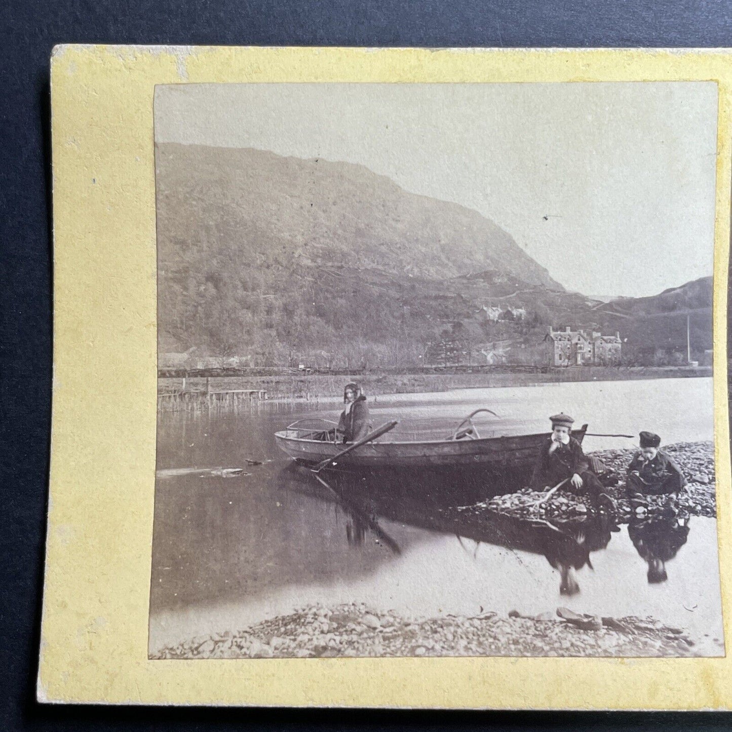 Antique 1862 Children Play At Lake Grasmere UK Stereoview Photo Card P1418