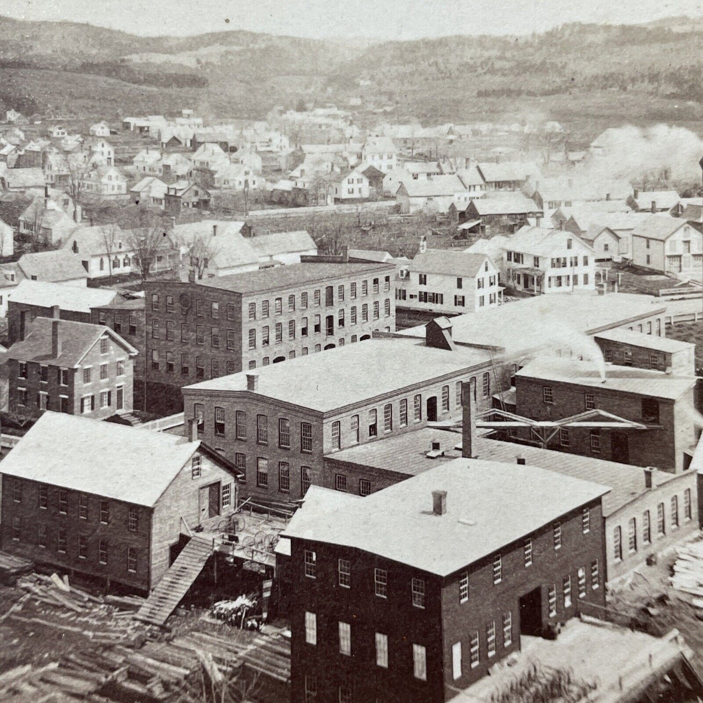 Antique 1860s Lumber Mills In Keene New Hampshire Stereoview Photo Card V1971