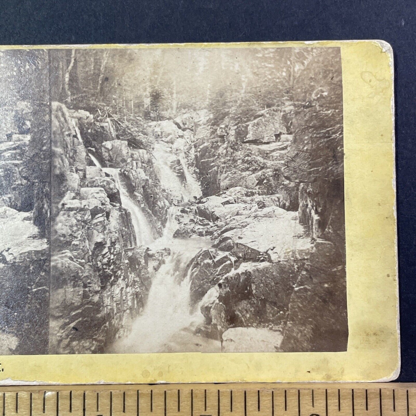 Gibbs Falls NH First Photo Stereoview Edward Bierstadt Card Antique 1860s X905