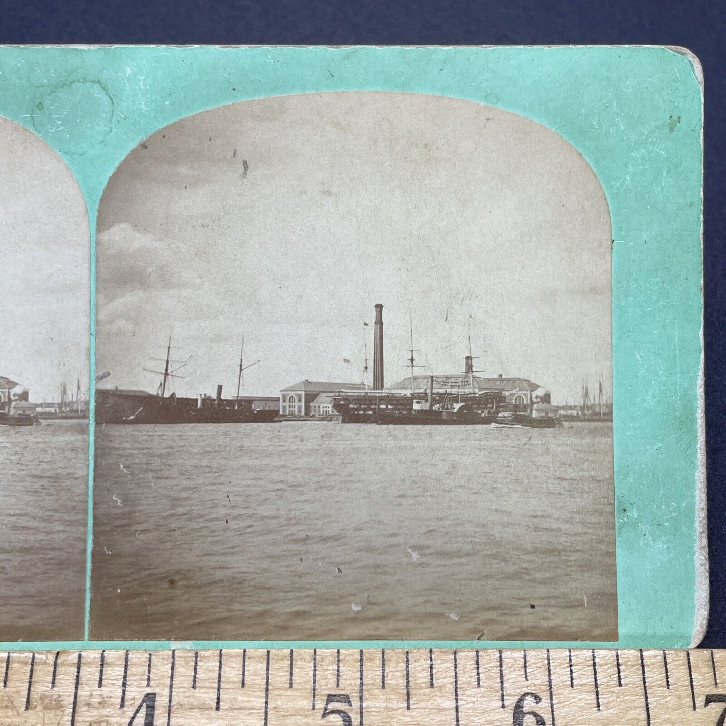 Antique 1860s Charlestown Navy Yard Boston Mass Stereoview Photo Card V1739