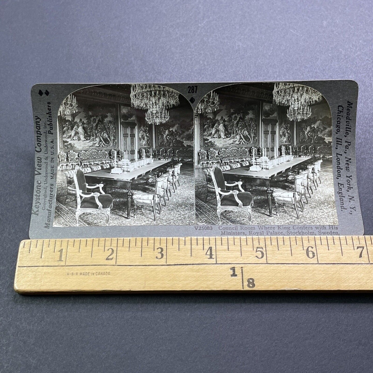 Antique 1920s Royal Council Room Stockholm Sweden Stereoview Photo Card V3004