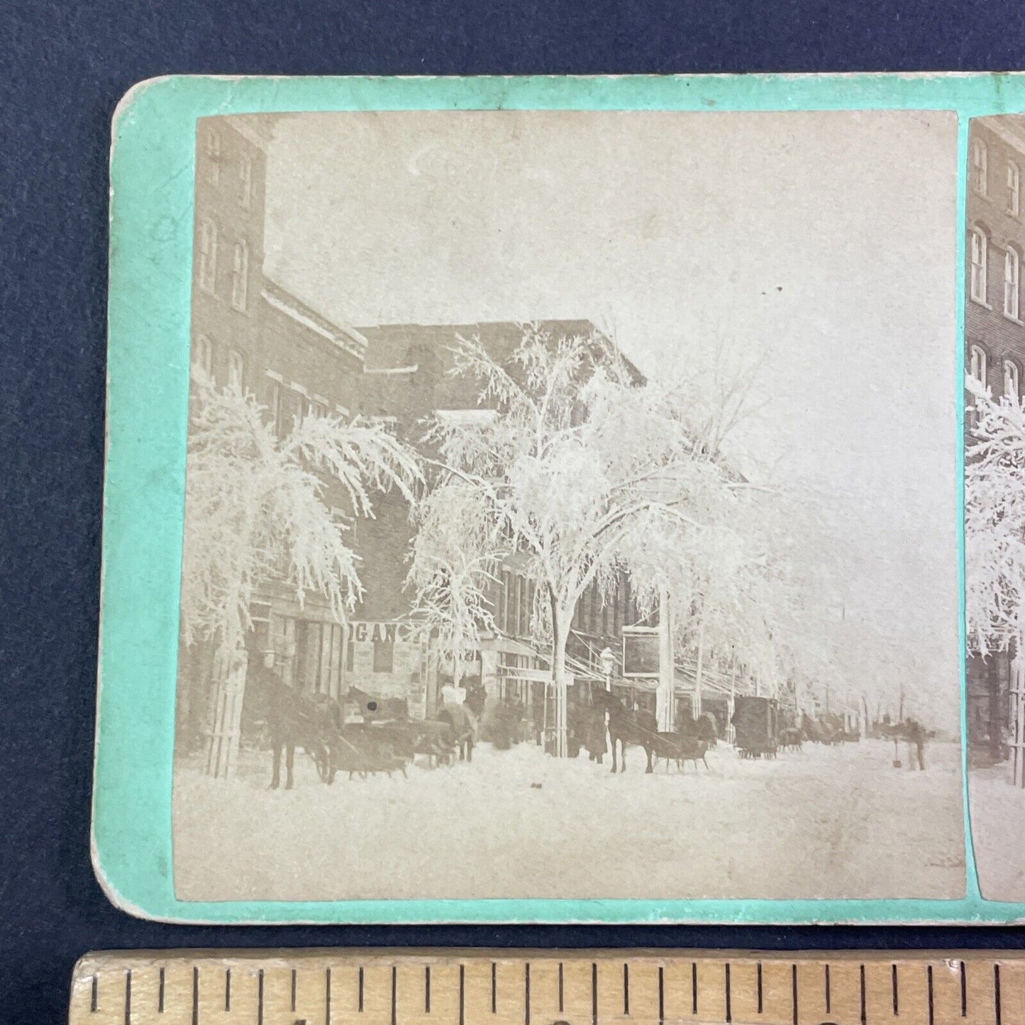 Big Snowstorm on Elm Street Manchester New Hampshire Stereoview c1870s Y934