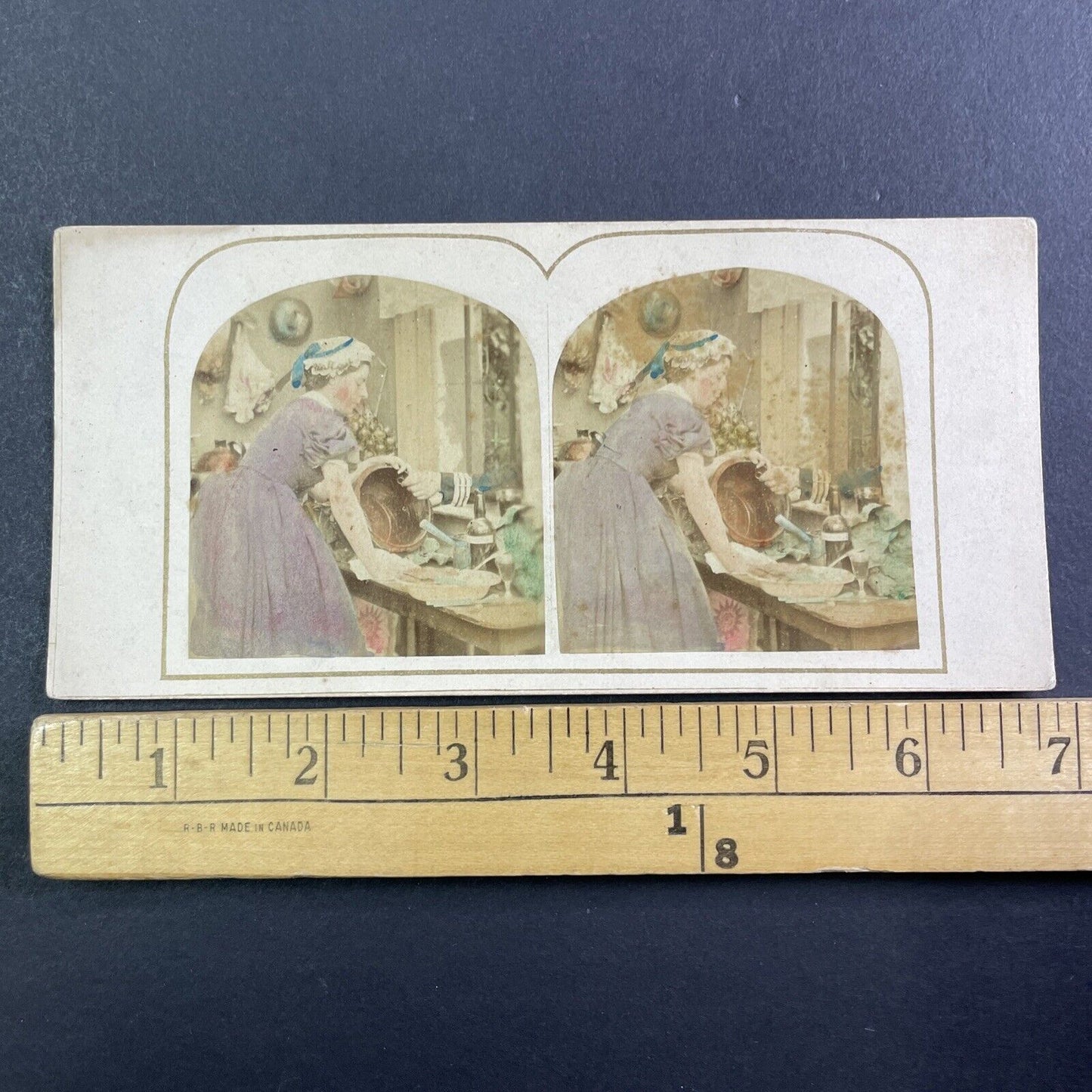 Soldier Proposes To Woman Washing Dishes Stereoview Antique c1860 X3786