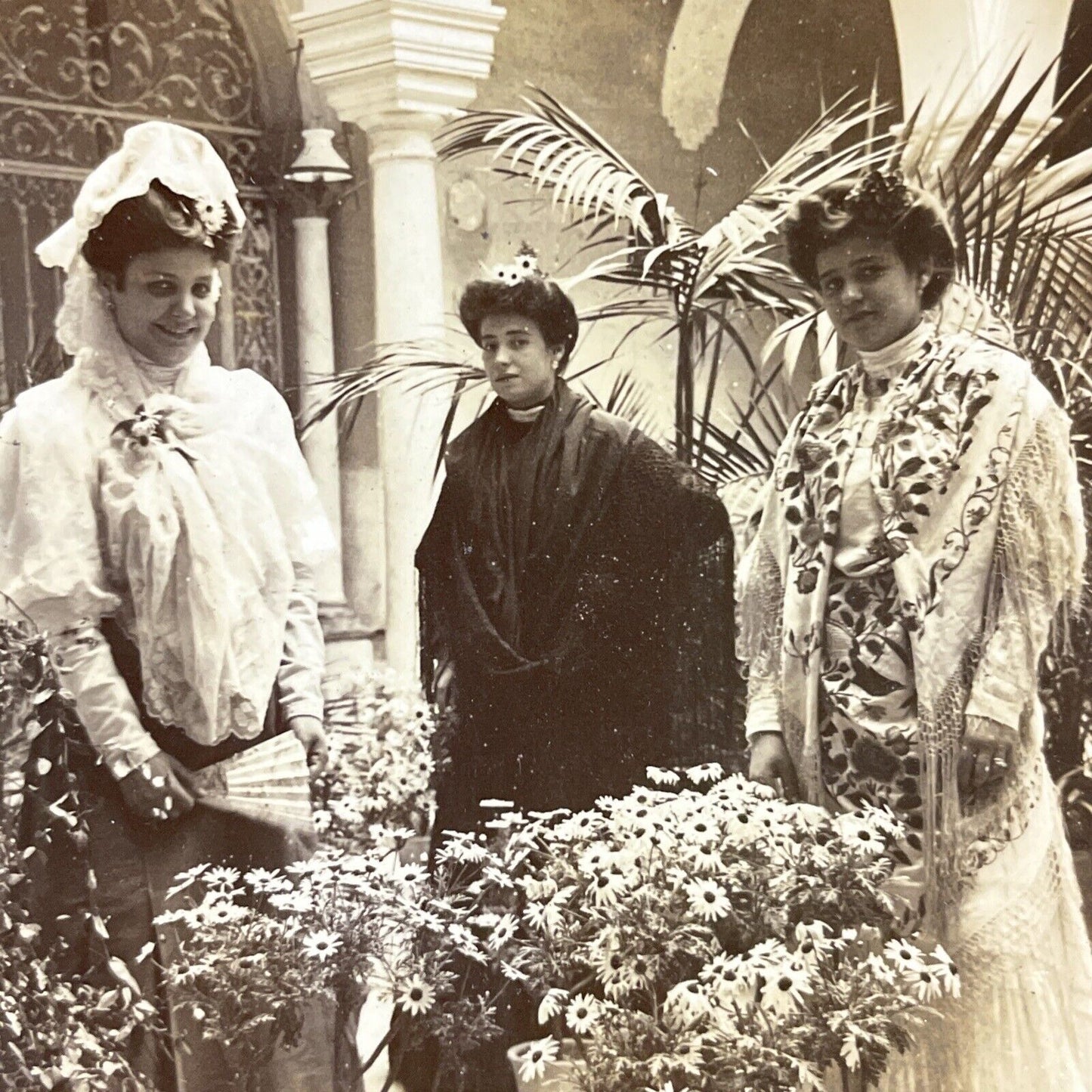 Antique 1908 Spanish High Society Women Seville Stereoview Photo Card P4214
