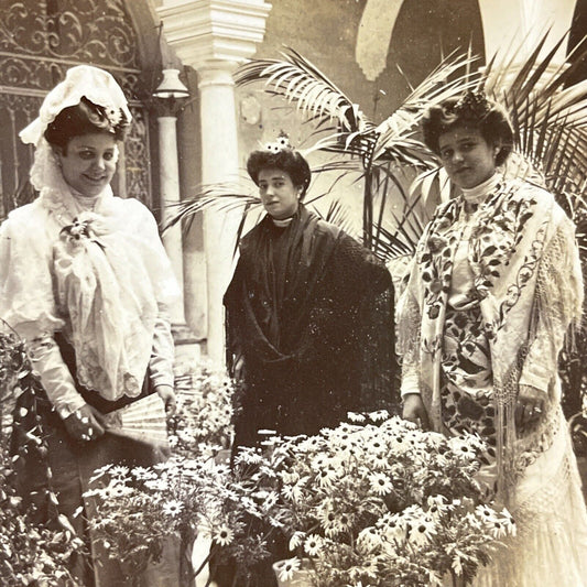 Antique 1908 Spanish High Society Women Seville Stereoview Photo Card P4214