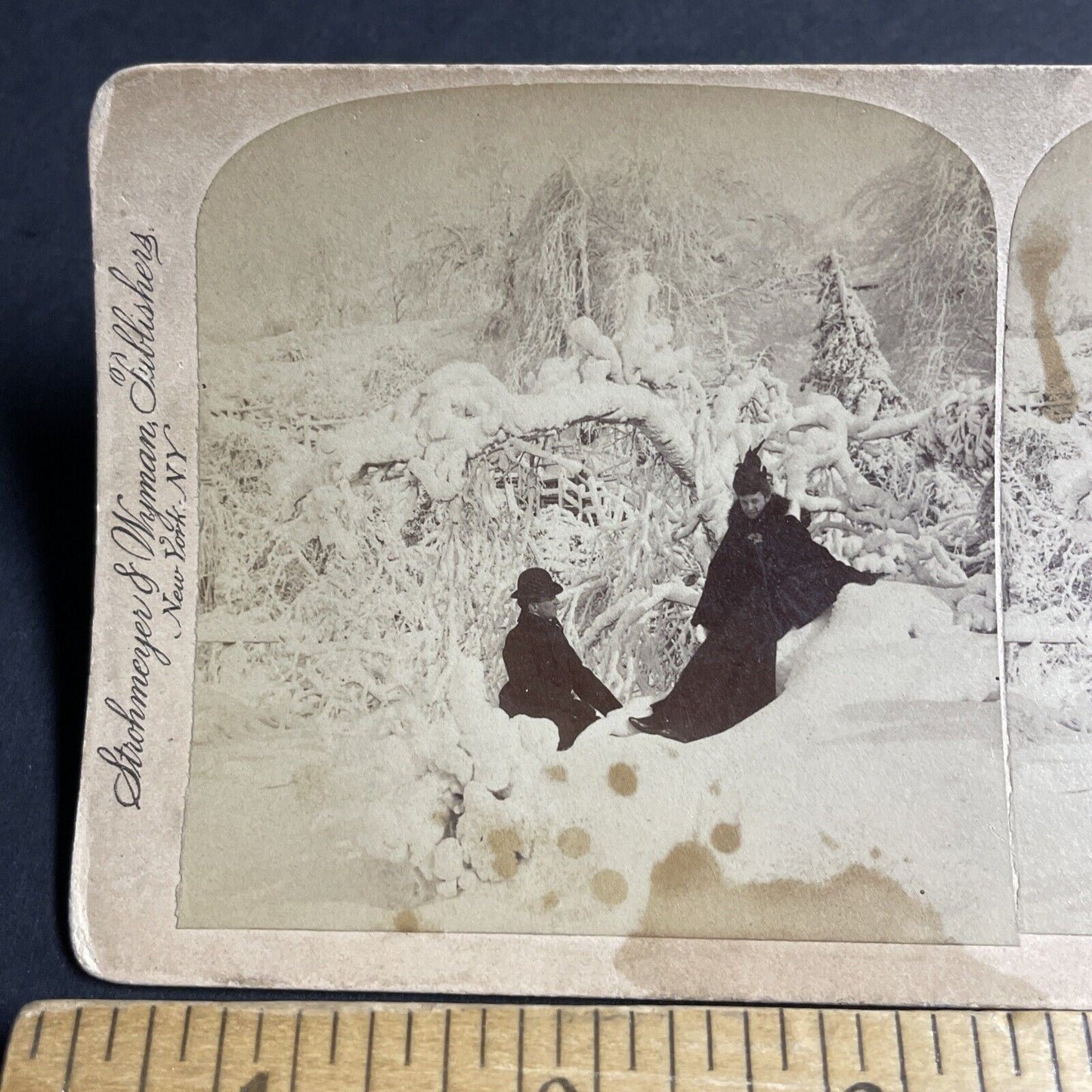 Antique 1895 Man Stuck In Deep Snow New York Stereoview Photo Card P4351