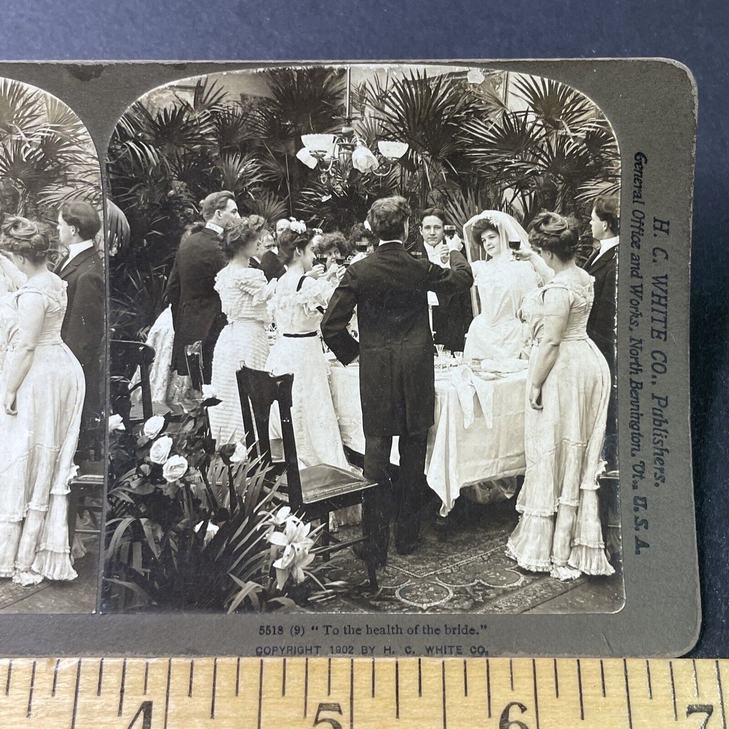 Antique 1902 Dinner Wine Toast At Victorian Wedding Stereoview Photo Card P2981