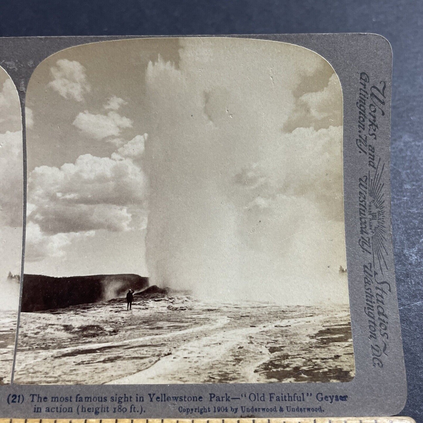 Antique 1904 Old Faithful Geyser Yellowstone Park Stereoview Photo Card P5003