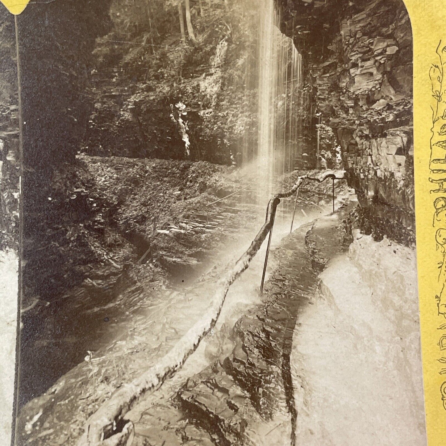 Lehigh Valley Railroad Stereoview Rainbow Falls Watkins Glen Antique 1870s Y2168