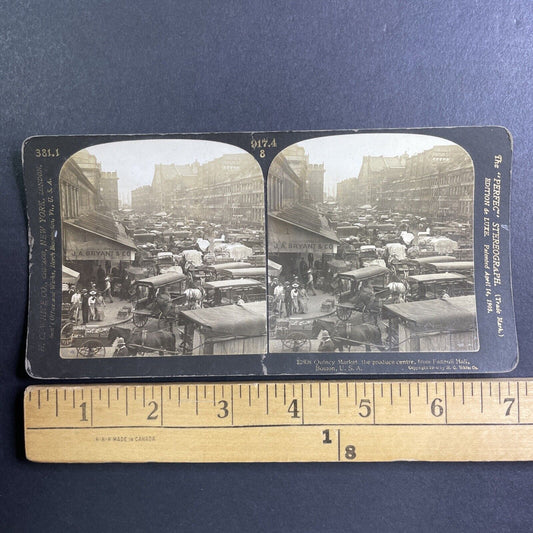 J.A. Bryant at Quincy Market Boston Massachusetts Stereoview Antique c1906 Y1187