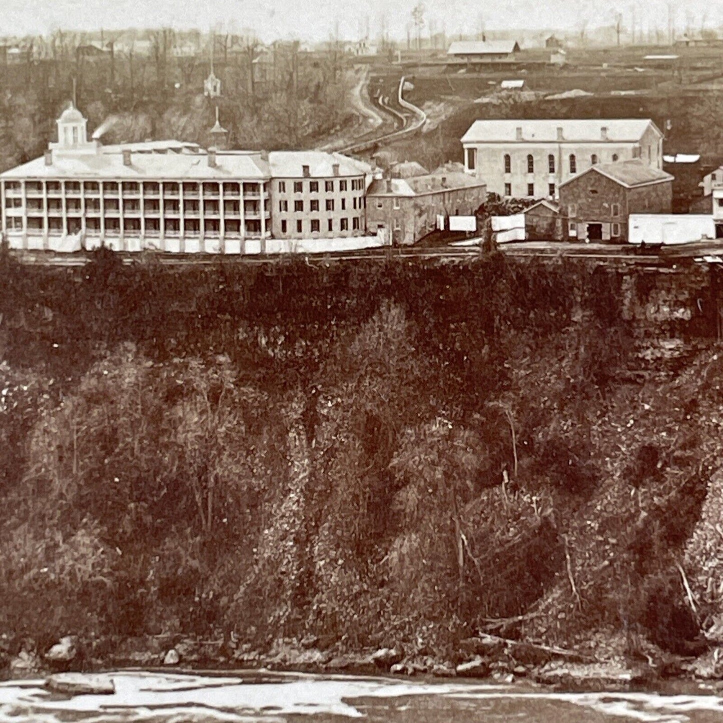 Niagara Falls Suspension Bridge and Clifton House Stereoview c1880 Y2129