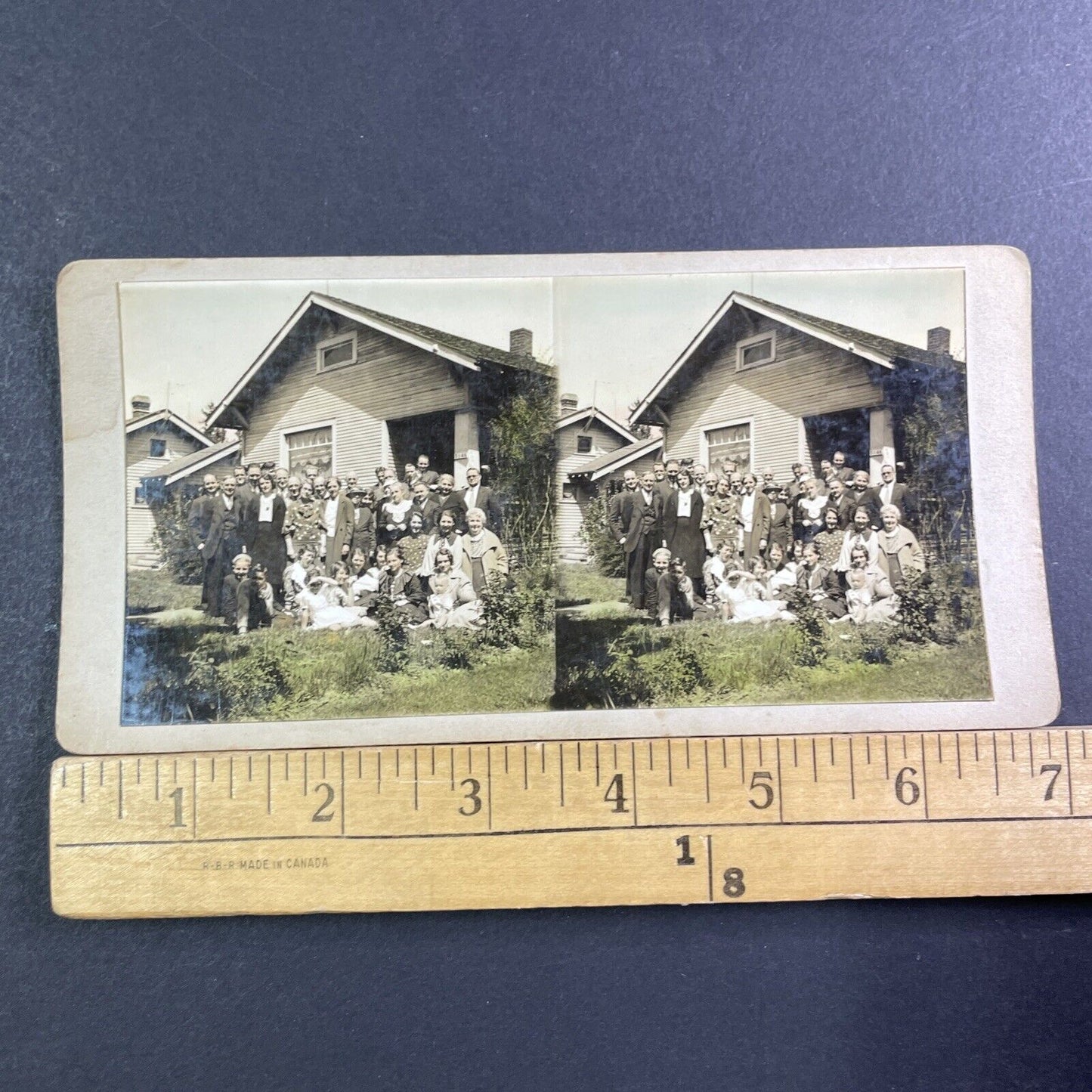 Family Photograph May 8 1935 Stereoview Homemade Antique c1935 X1813