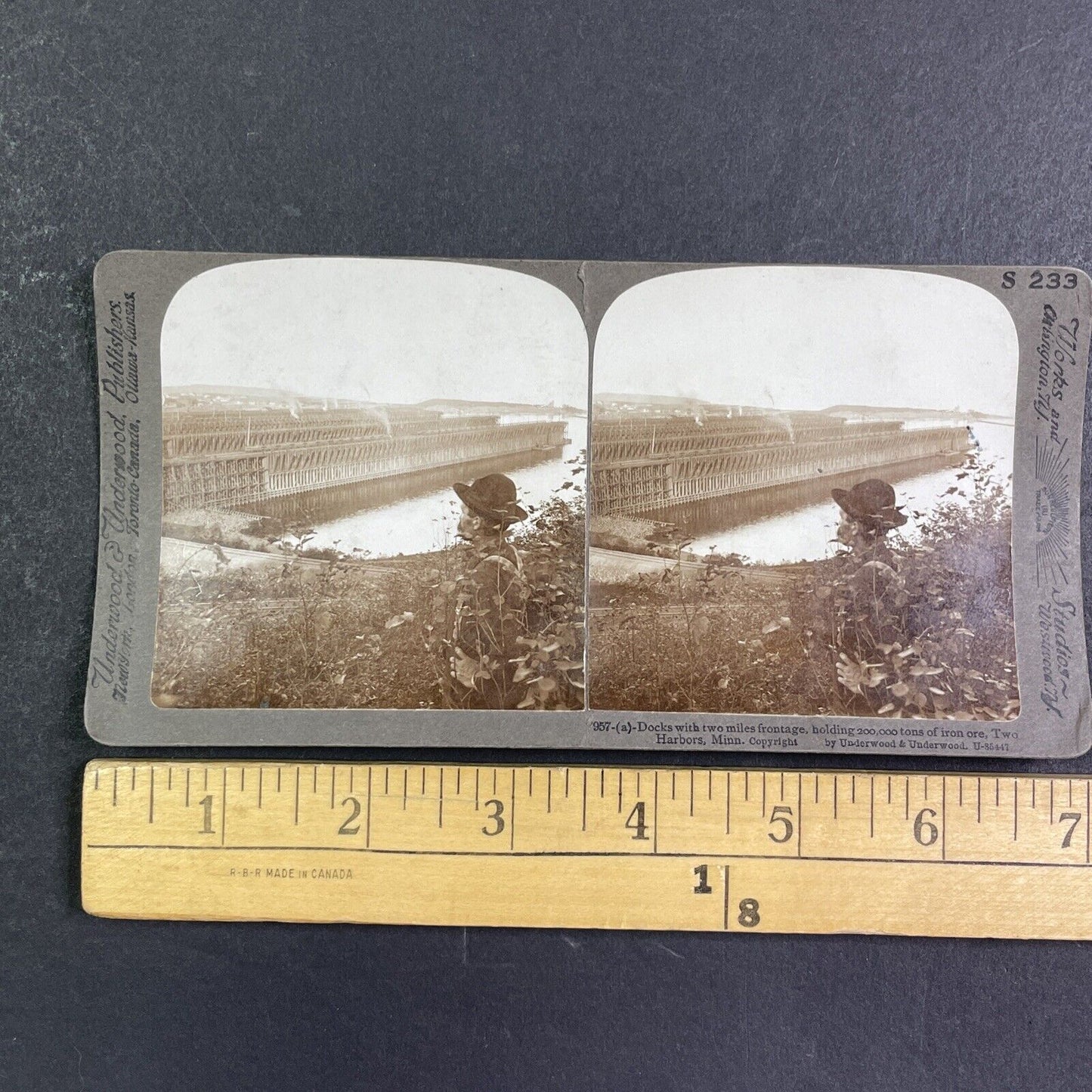 Two Harbors Minnesota Shipping Docks Stereoview Antique c1920s Y1139