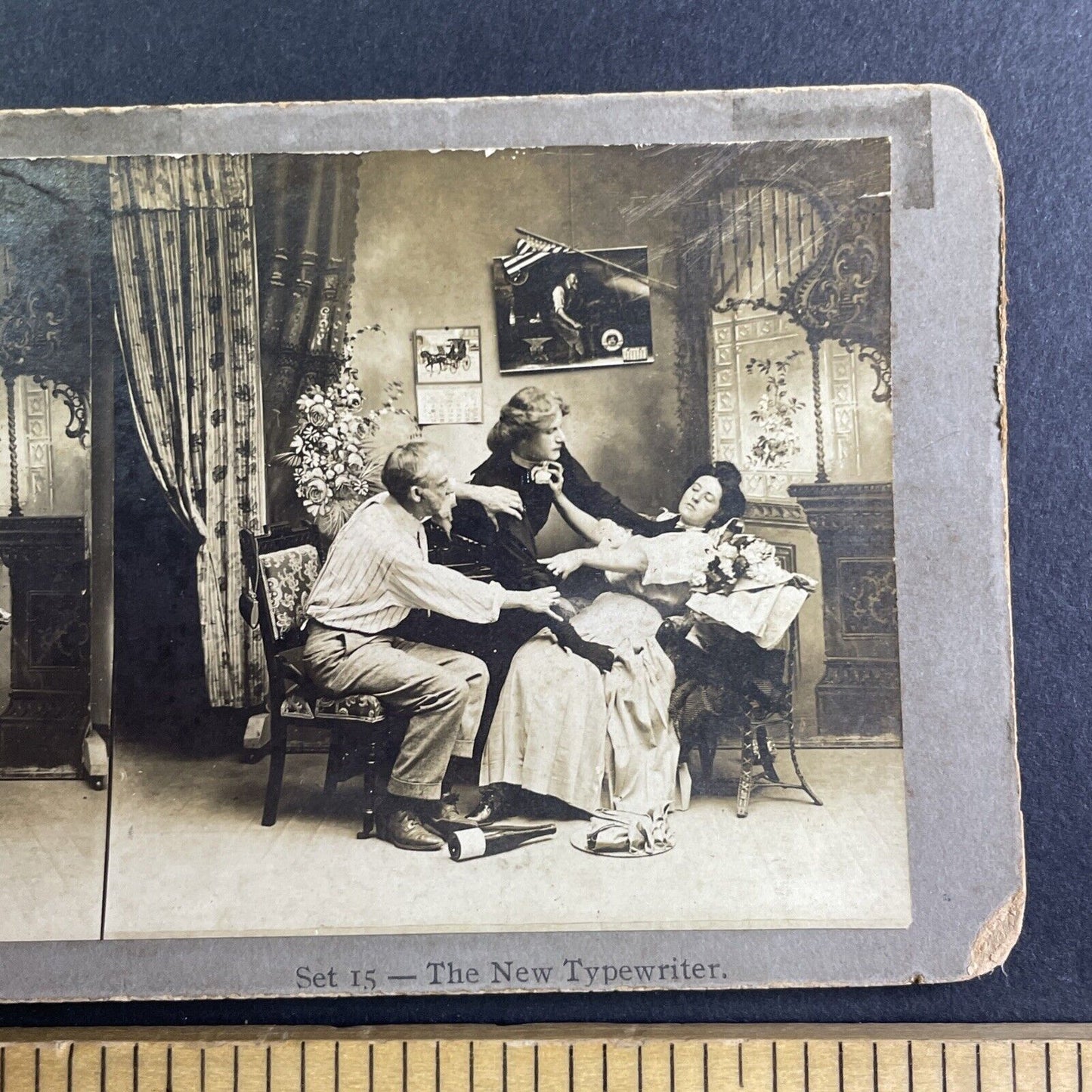 Woman Drinks To Much Wine Stereoview Antique c1880s Y1304